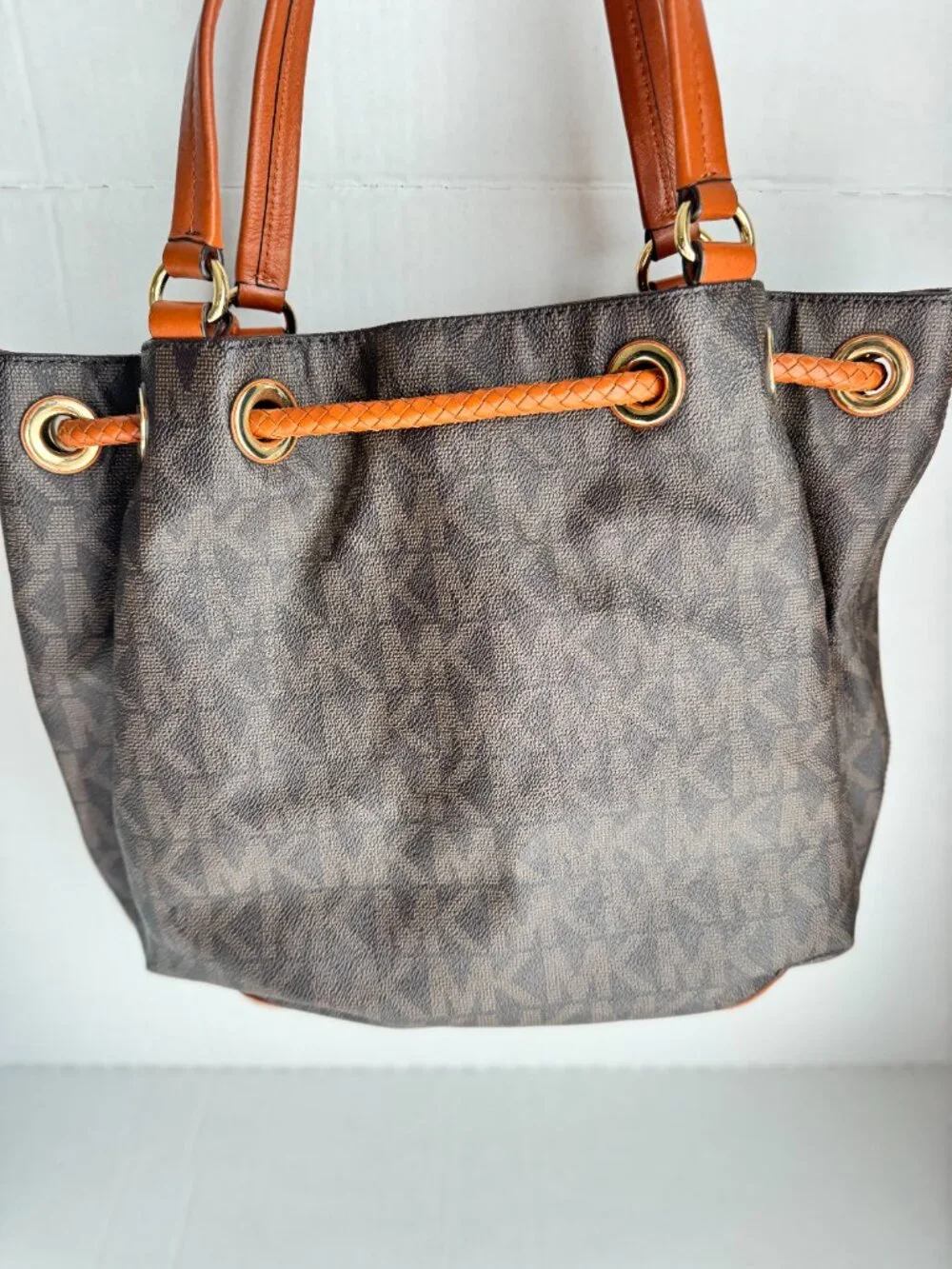 Michael Kors Jet Set Large PVC Logo Tote Bag Brown EUC